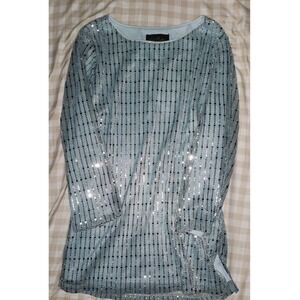 Bob Mackie Wearable Art Light Blue Sequin Tunic Top Long Sleeve XS Sparkle Party